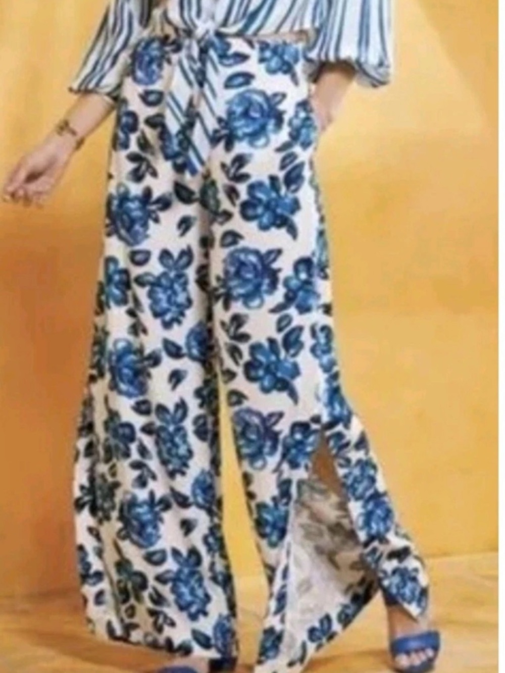 Soft Surroundings Petalo Wide Leg Linen Blend Slit Leg Pants